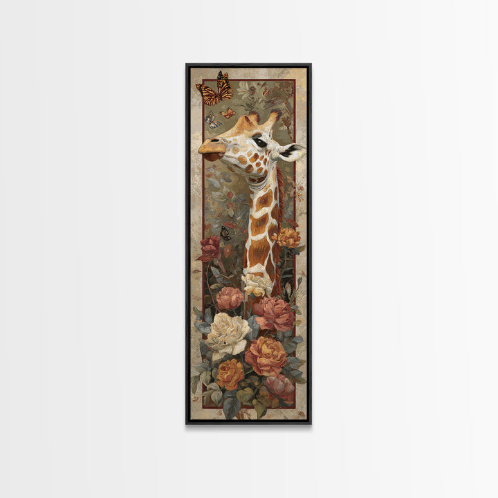 Giraffe with Scarf and Butterflies Framed Canvas Print, Whimsical Art, Modern Decor, Living Room Decor, Fine Art, Wonder, WHI-1x3-70