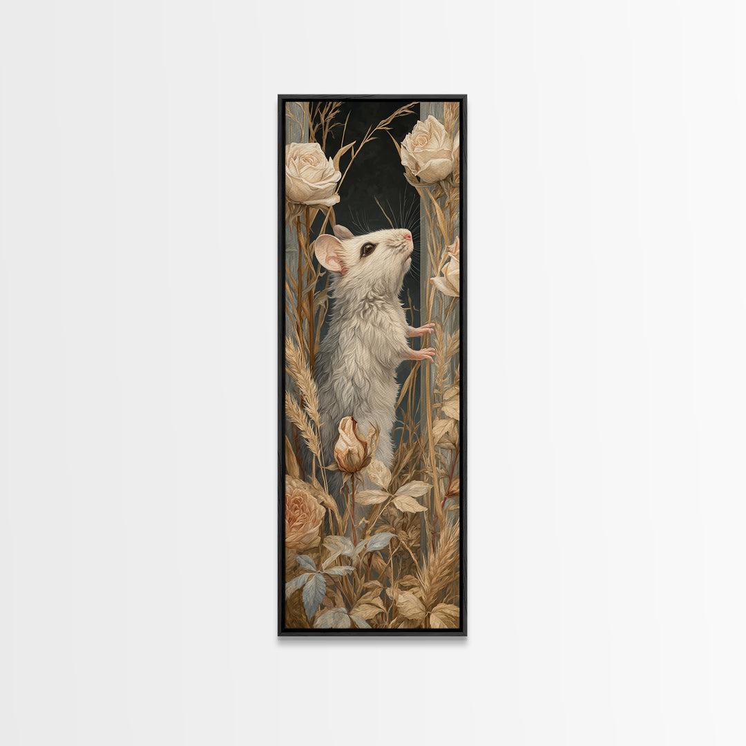 Mouse Ballerina in a Rose Garden Framed Canvas Print, Whimsical Art, Gallery Decor, Living Room Decor, Fine Art, Wonder, WHI-1x3-71