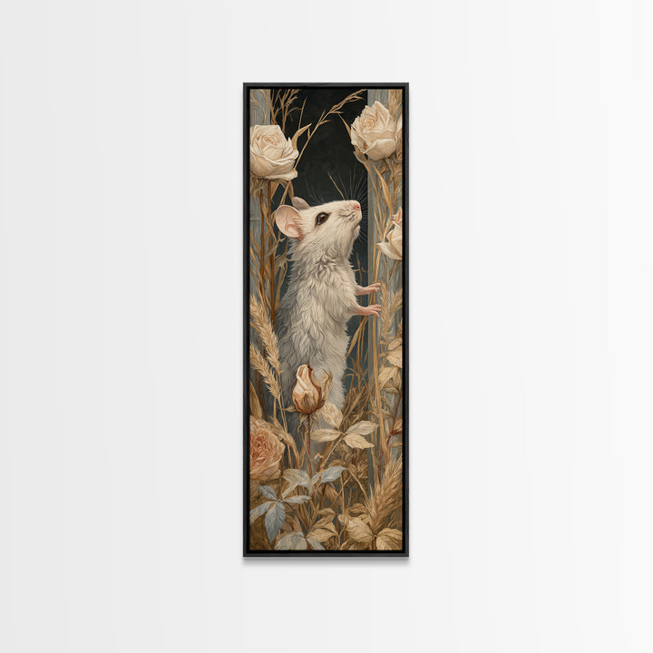 Mouse Ballerina in a Rose Garden Framed Canvas Print, Whimsical Art, Gallery Decor, Living Room Decor, Fine Art, Wonder, WHI-1x3-71