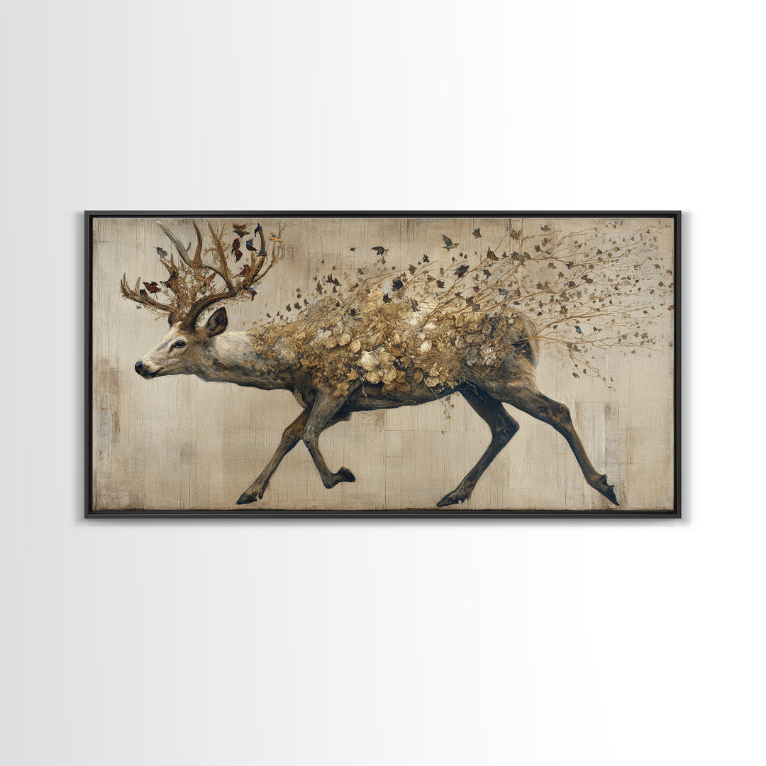Deer with Antlers Full of Birds Canvas Print, Whimsical Art, Printable Wall Art, Living Room Decor, Oil Painting, Wonder, WHI-2x1-39