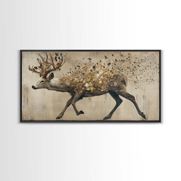 Deer with Antlers Full of Birds Canvas Print, Whimsical Art, Printable Wall Art, Living Room Decor, Oil Painting, Wonder, WHI-2x1-39