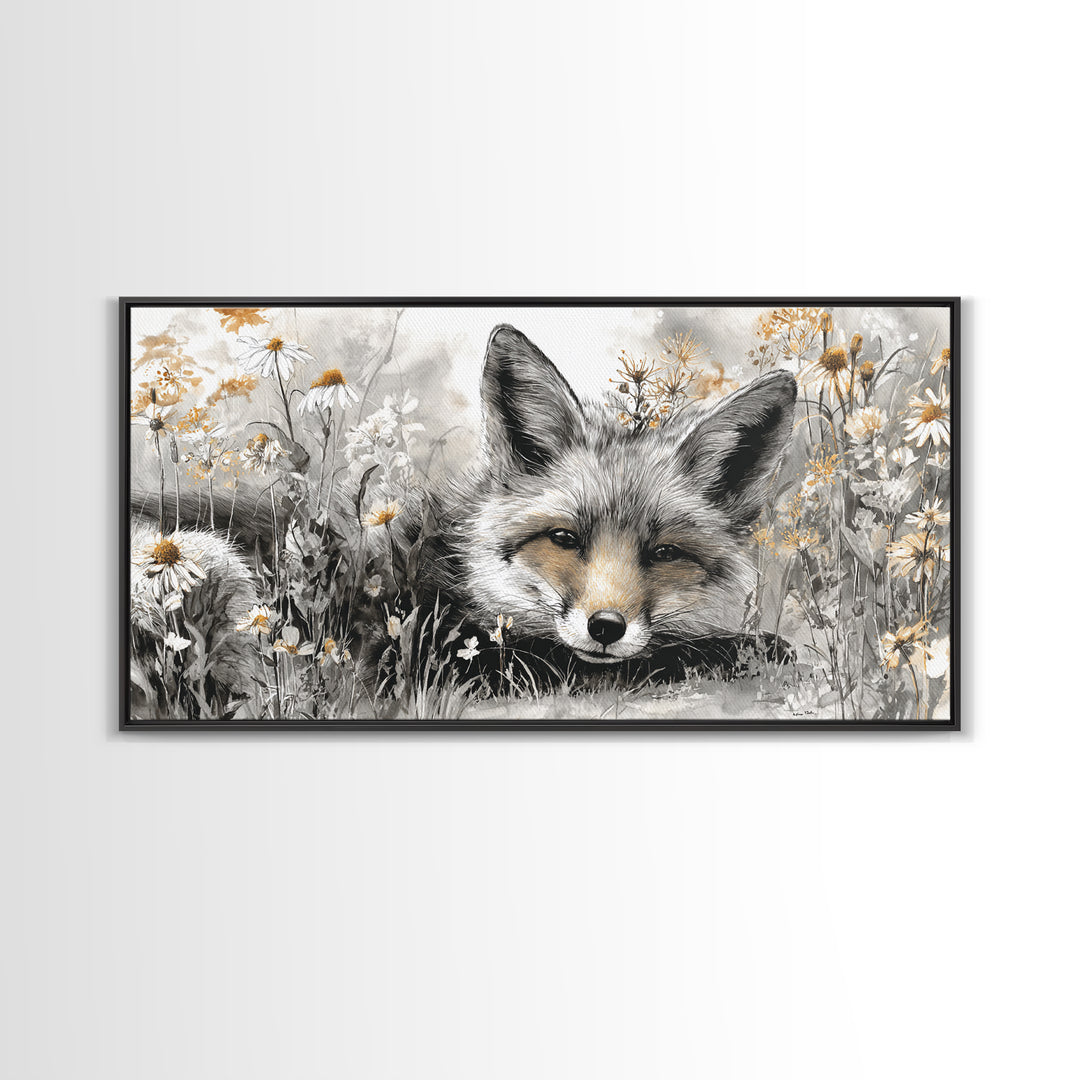 Fox Wearing a Tiny Crown Framed Canvas Print, Whimsical Art, Framed Wall Art, Living Room Decor, Oil Painting, Wonder, WHI-2x1-45