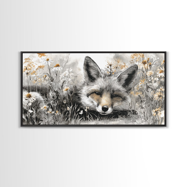 Fox Wearing a Tiny Crown Framed Canvas Print, Whimsical Art, Framed Wall Art, Living Room Decor, Oil Painting, Wonder, WHI-2x1-45