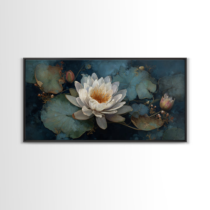 Frog Prince on a Lily Pad Canvas Print, Whimsical Art, Digital Art, Living Room Decor, Wonder, Nursery, Abstract Wall Art, WHI-2x1-52