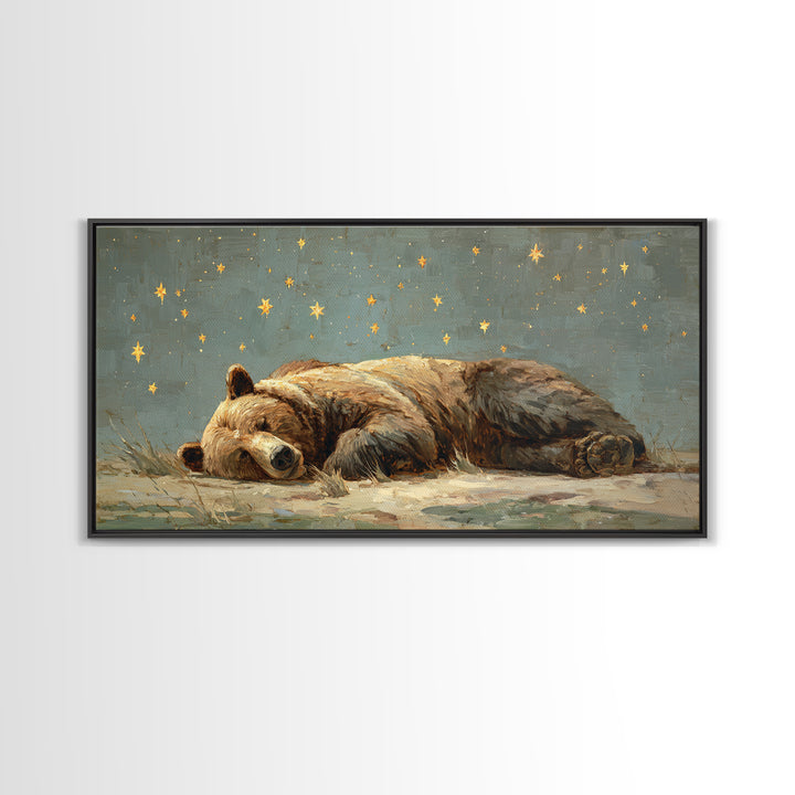 Bear Painting Stars Onto the Night Sky Canvas Print, Whimsical Art, Whimsical, Living Room Decor, Oil Painting, Wonder, WHI-2x1-53