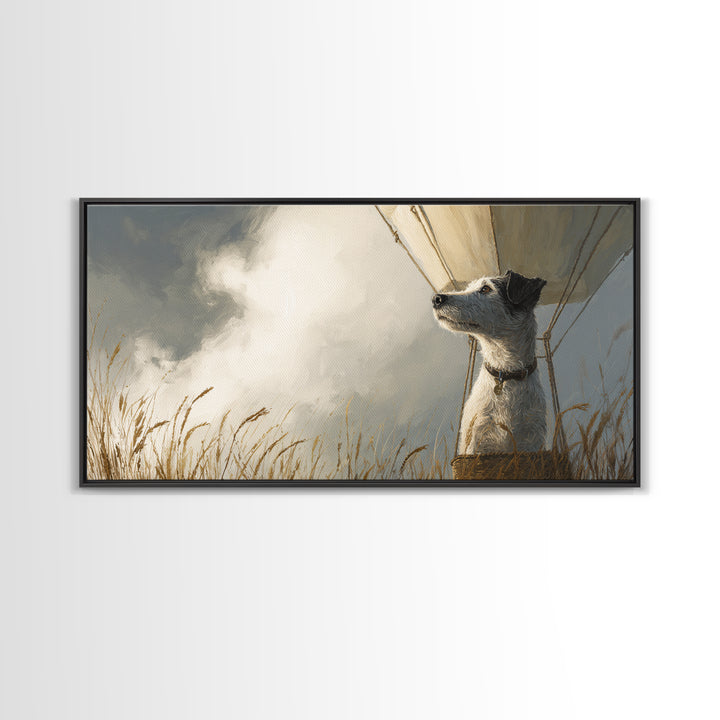 Dog in a Hot Air Balloon Canvas Print, Whimsical Art, Digital Art, Living Room Decor, Wonder, Nursery, Abstract Wall Art, WHI-2x1-58