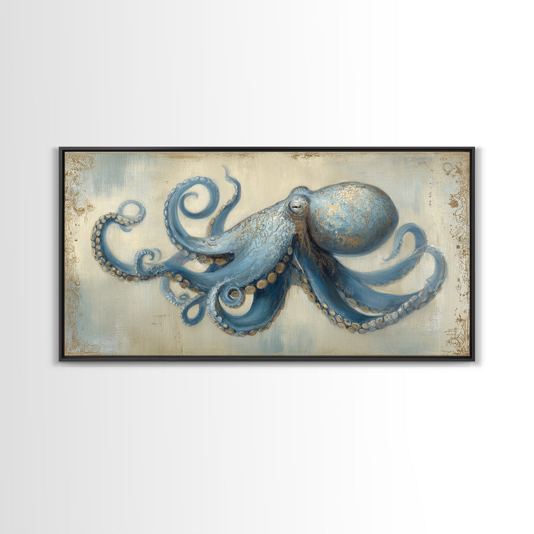 Octopus Conductor with Tiny Instruments Canvas Print, Whimsical Art, Wall Art, Living Room Decor, Oil Painting, Wonder, WHI-2x1-62