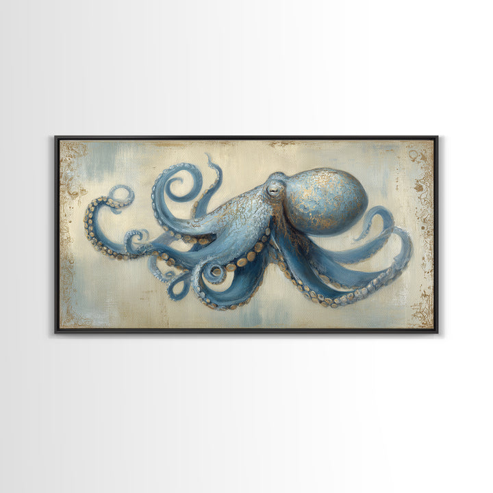 Octopus Conductor with Tiny Instruments Canvas Print, Whimsical Art, Wall Art, Living Room Decor, Oil Painting, Wonder, WHI-2x1-62