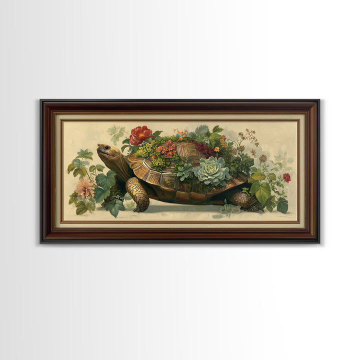 Turtle with Garden Growing on Shell Canvas Print, Whimsical Art, Home Decor, Living Room Decor, Fine Art, Wonder, Digital Print, WHI-2x1-66