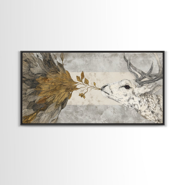 Bird Delivering a Tiny Love Letter Framed Canvas Print, Whimsical Art, Nursery Wall Art, Living Room Decor, Fine Art, Wonder, WHI-2x1-91