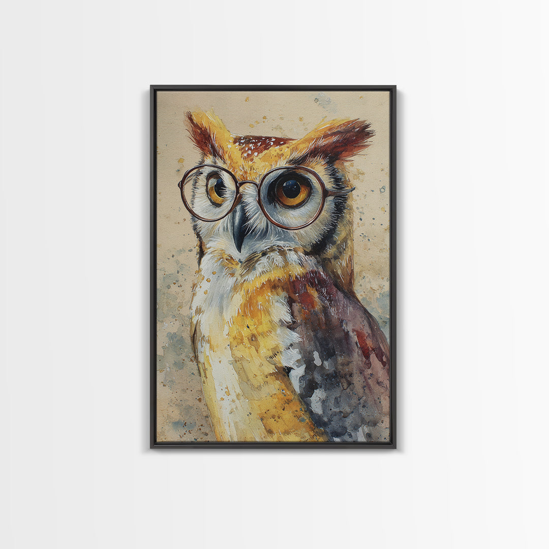 Owl Wearing Spectacles Among Stars Canvas Print, Whimsical Art, Wall Art, Living Room Decor, Oil Painting, Wonder, WHI-2x3-14