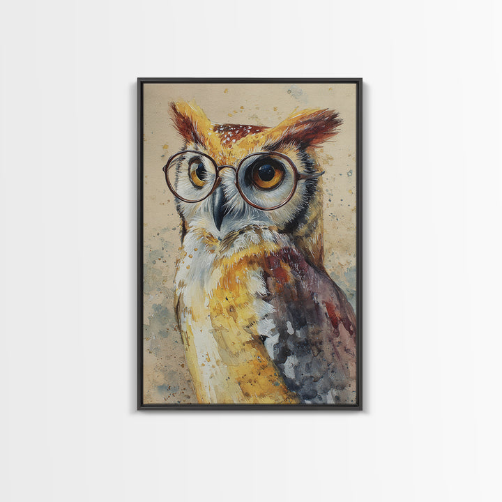 Owl Wearing Spectacles Among Stars Canvas Print, Whimsical Art, Wall Art, Living Room Decor, Oil Painting, Wonder, WHI-2x3-14