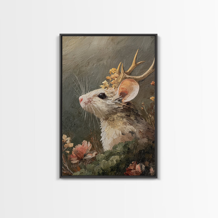 Mouse Ballerina in a Rose Garden Framed Canvas Print, Whimsical Art, Living Room Decor, Watercolor Art, Wonder, WHI-2x3-19