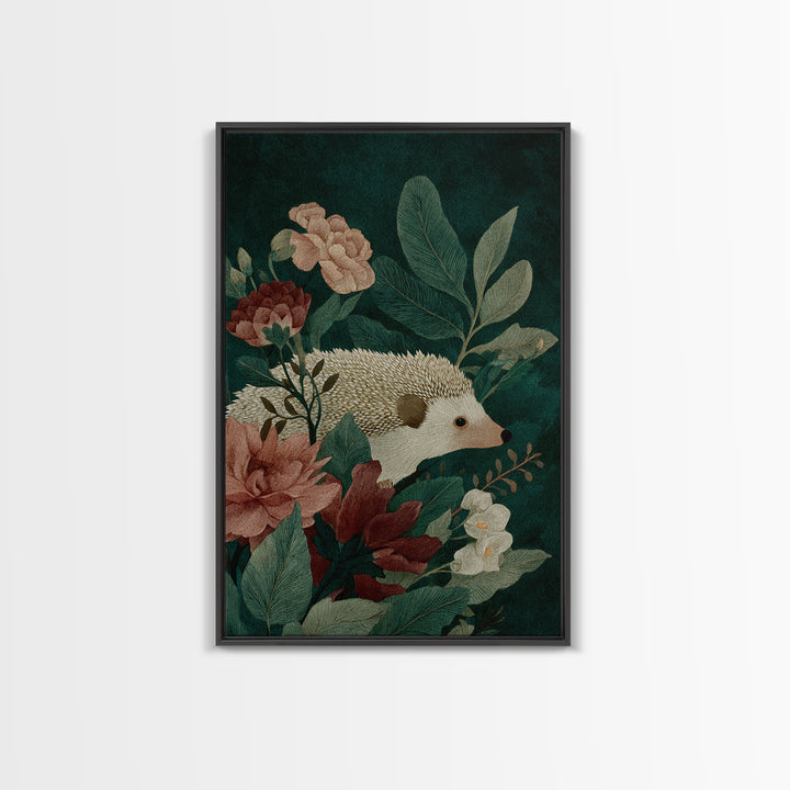 Hedgehog Carrying Wildflowers Canvas Print, Whimsical Art, Pet Portrait, Living Room Decor, Fine Art, Wonder, Abstract Wall Art, WHI-2x3-23