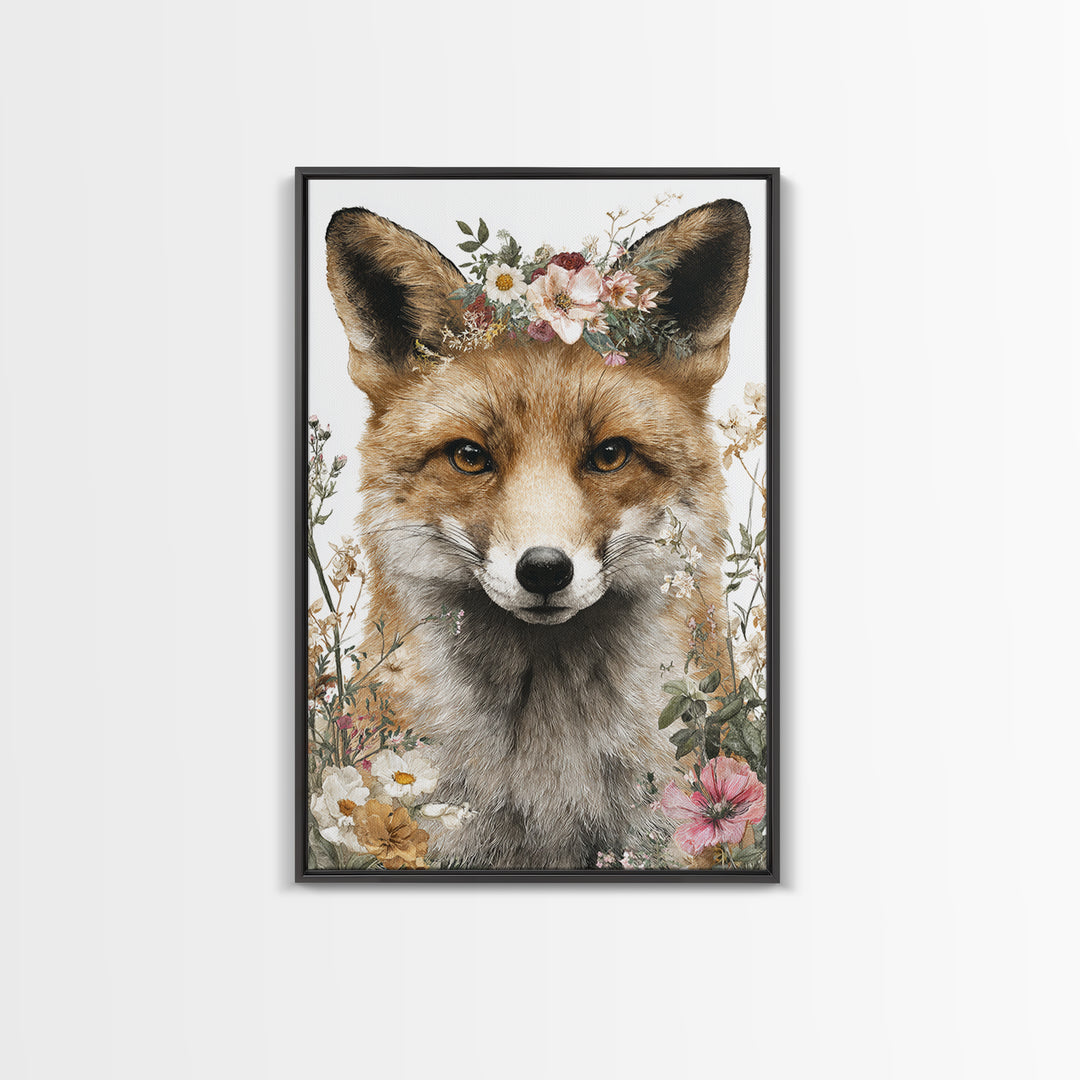 Fox Wearing a Tiny Crown Framed Canvas Print, Whimsical Art, Printable Art, Living Room Decor, Fine Art, Wonder, Cat Art, WHI-2x3-33