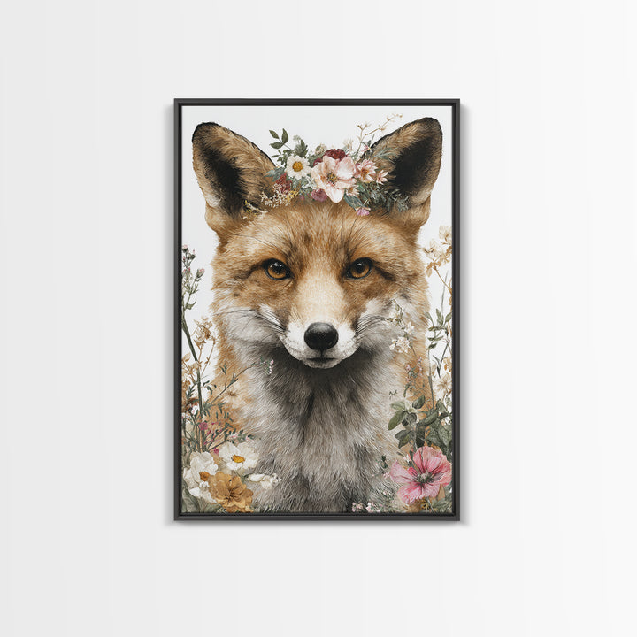 Fox Wearing a Tiny Crown Framed Canvas Print, Whimsical Art, Printable Art, Living Room Decor, Fine Art, Wonder, Cat Art, WHI-2x3-33
