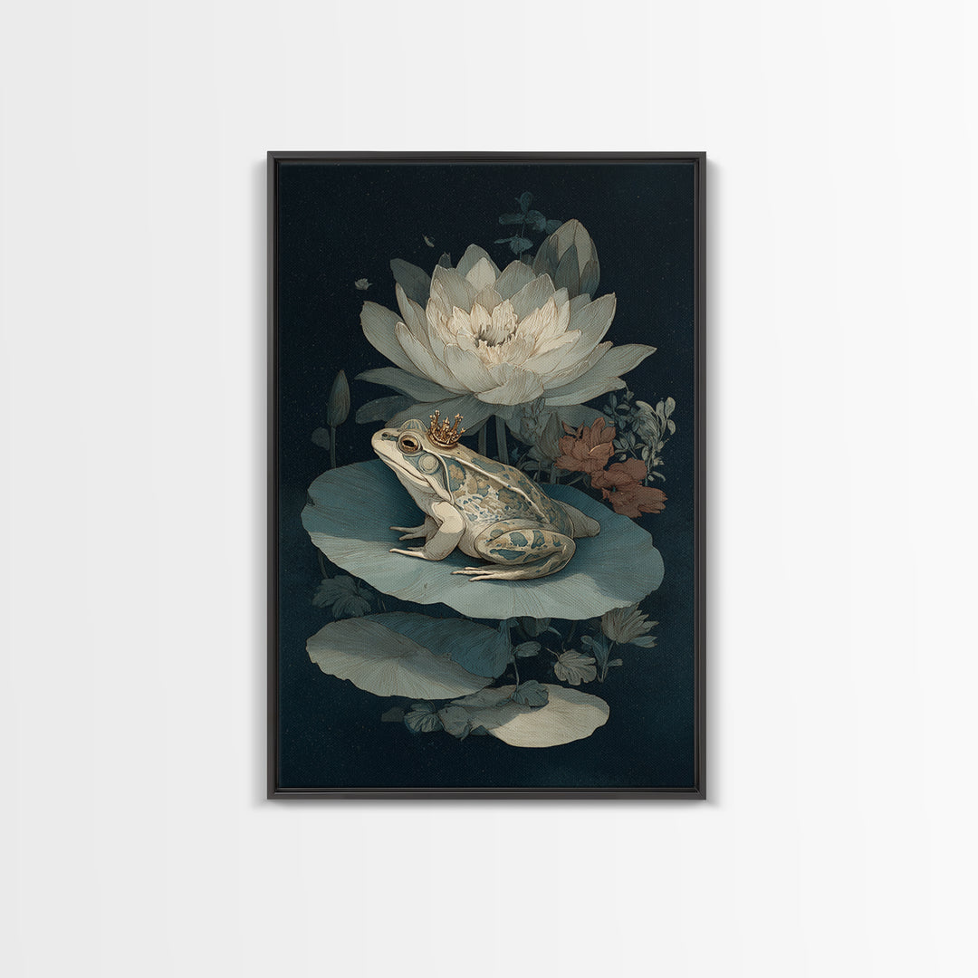 Frog Prince on a Lily Pad Canvas Print, Whimsical Art, Contemporary Art, Living Room Decor, Fine Art, Wonder, Art Nouveau, WHI-2x3-40