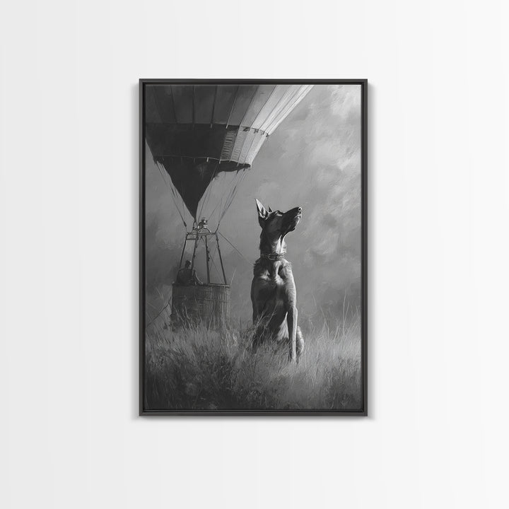 Dog in a Hot Air Balloon Framed Canvas Print, Whimsical Art, Wall Decor, Living Room Decor, Fine Art, Wonder, Printable Art, WHI-2x3-46