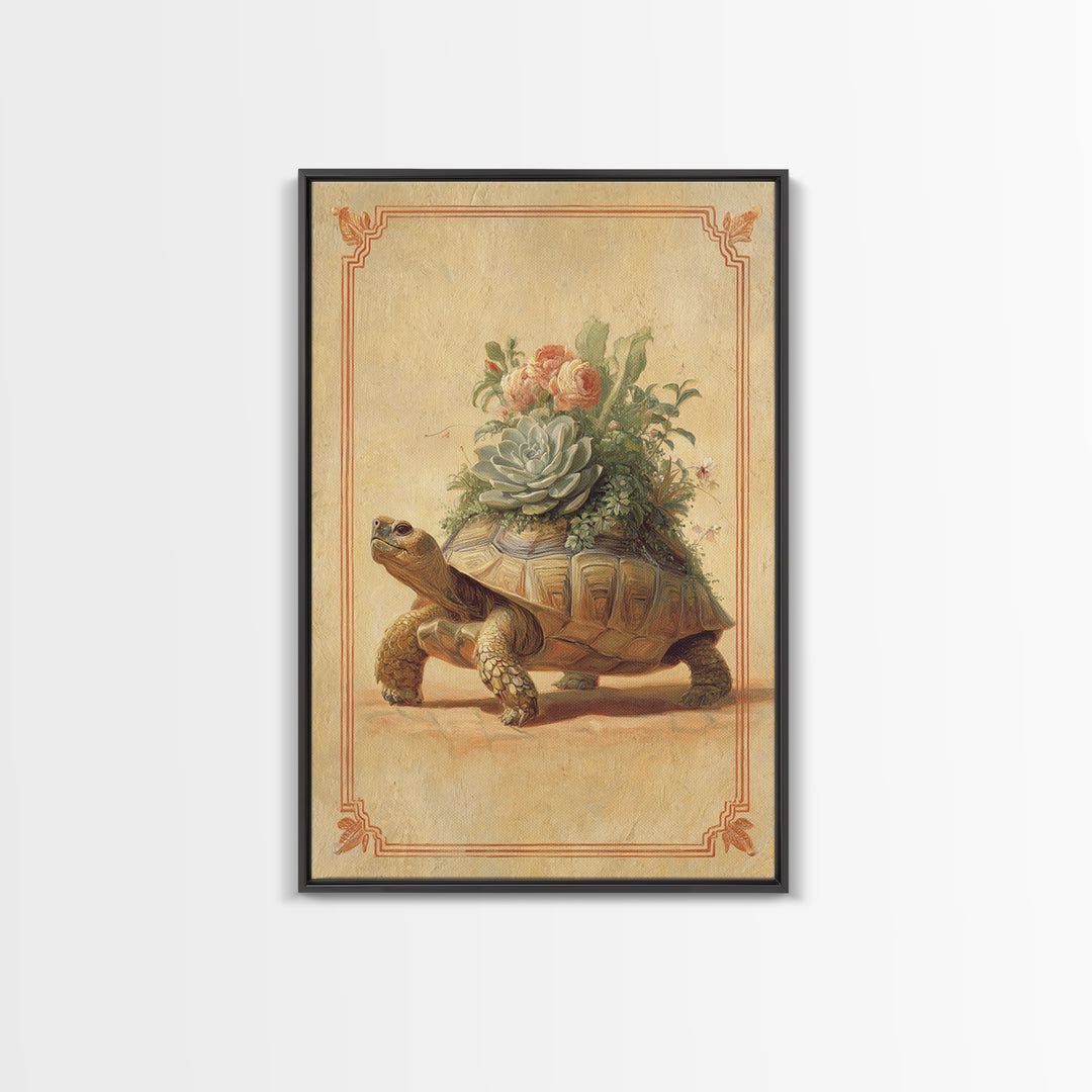 Turtle with Garden Growing on Shell Canvas Print, Whimsical Art, Art Print, Living Room Decor, Watercolor Art, Wonder, WHI-2x3-54