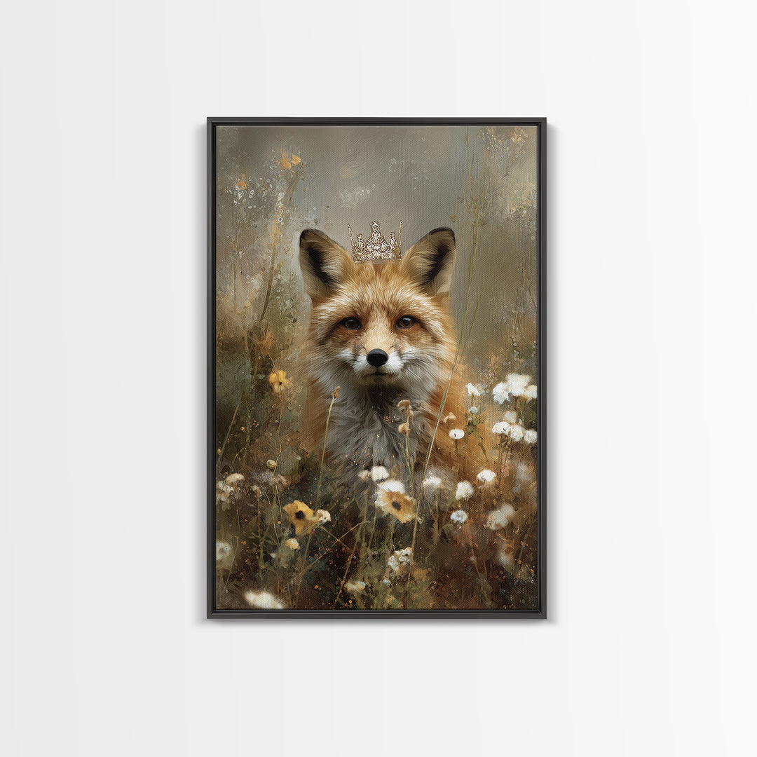 Fox Wearing a Tiny Crown Canvas Print, Whimsical Art, Dopamine Decor, Living Room Decor, Fine Art, Wonder, Fine Art Print, WHI-2x3-57