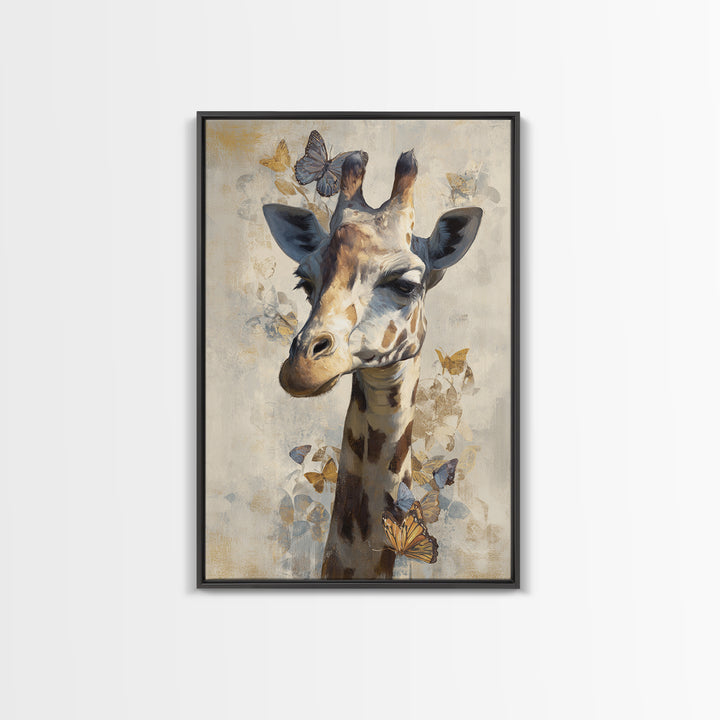 Giraffe with Scarf and Butterflies Canvas Print, Whimsical Art, Printable Wall Art, Living Room Decor, Oil Painting, Wonder, WHI-2x3-66