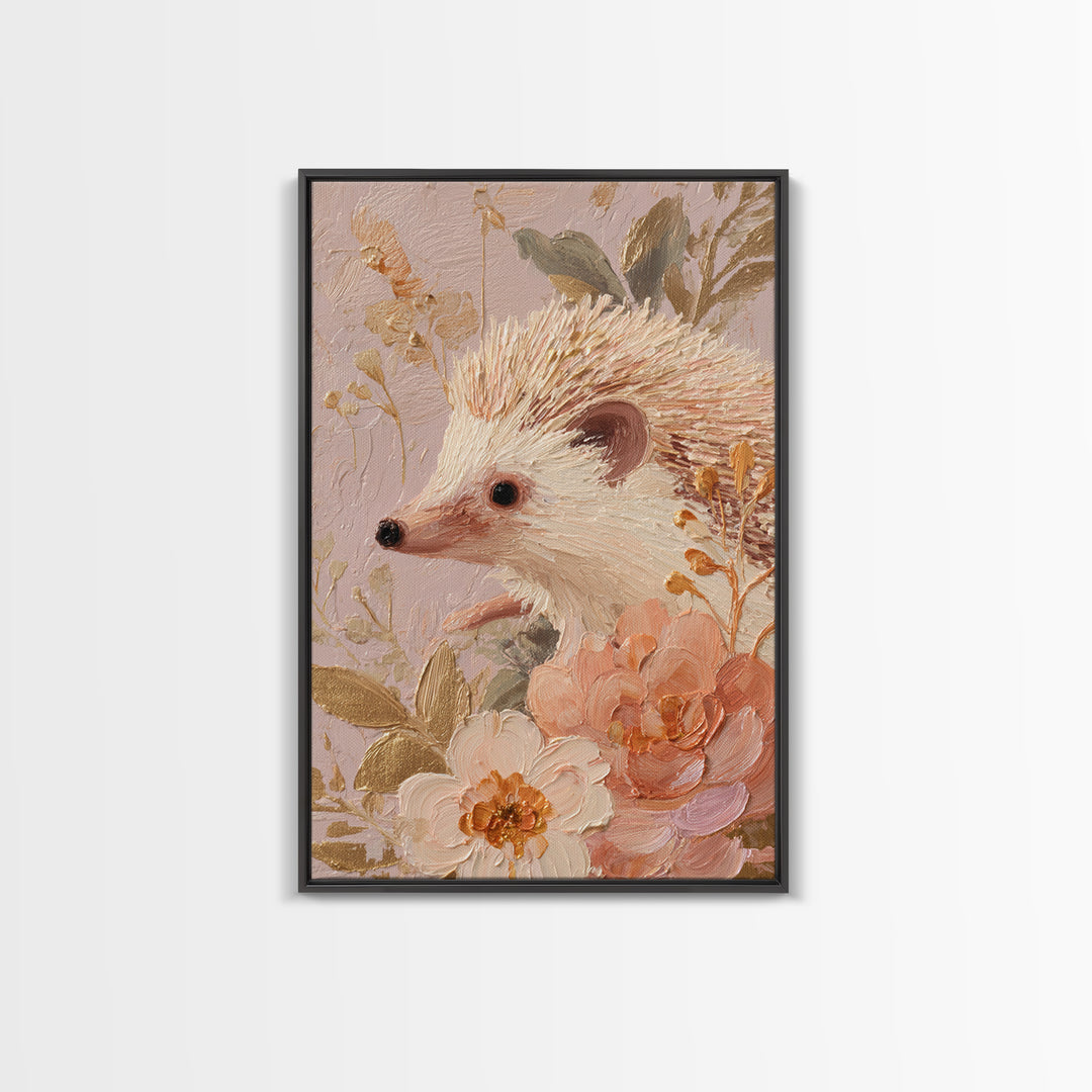 Hedgehog Carrying Wildflowers Canvas Print, Whimsical Art, Nursery, Living Room Decor, Oil Painting, Wonder, Watercolor Art, WHI-2x3-71
