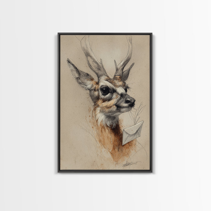 Bird Delivering a Tiny Love Letter Canvas Print, Whimsical Art, Digital Print, Living Room Decor, Fine Art, Wonder, Bird Art, WHI-2x3-79