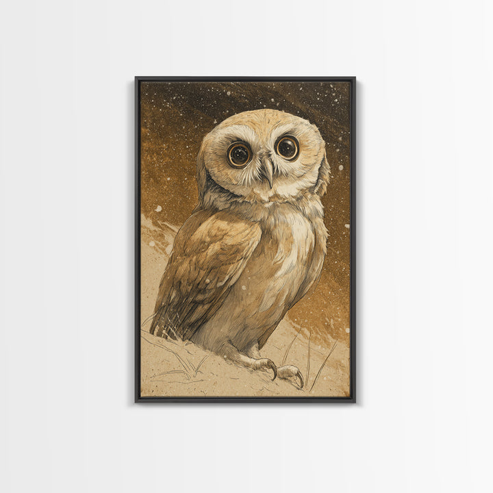 Owl Wearing Spectacles Among Stars Canvas Print, Whimsical Art, Art Nouveau, Living Room Decor, Abstract Art, Wonder, WHI-2x3-86