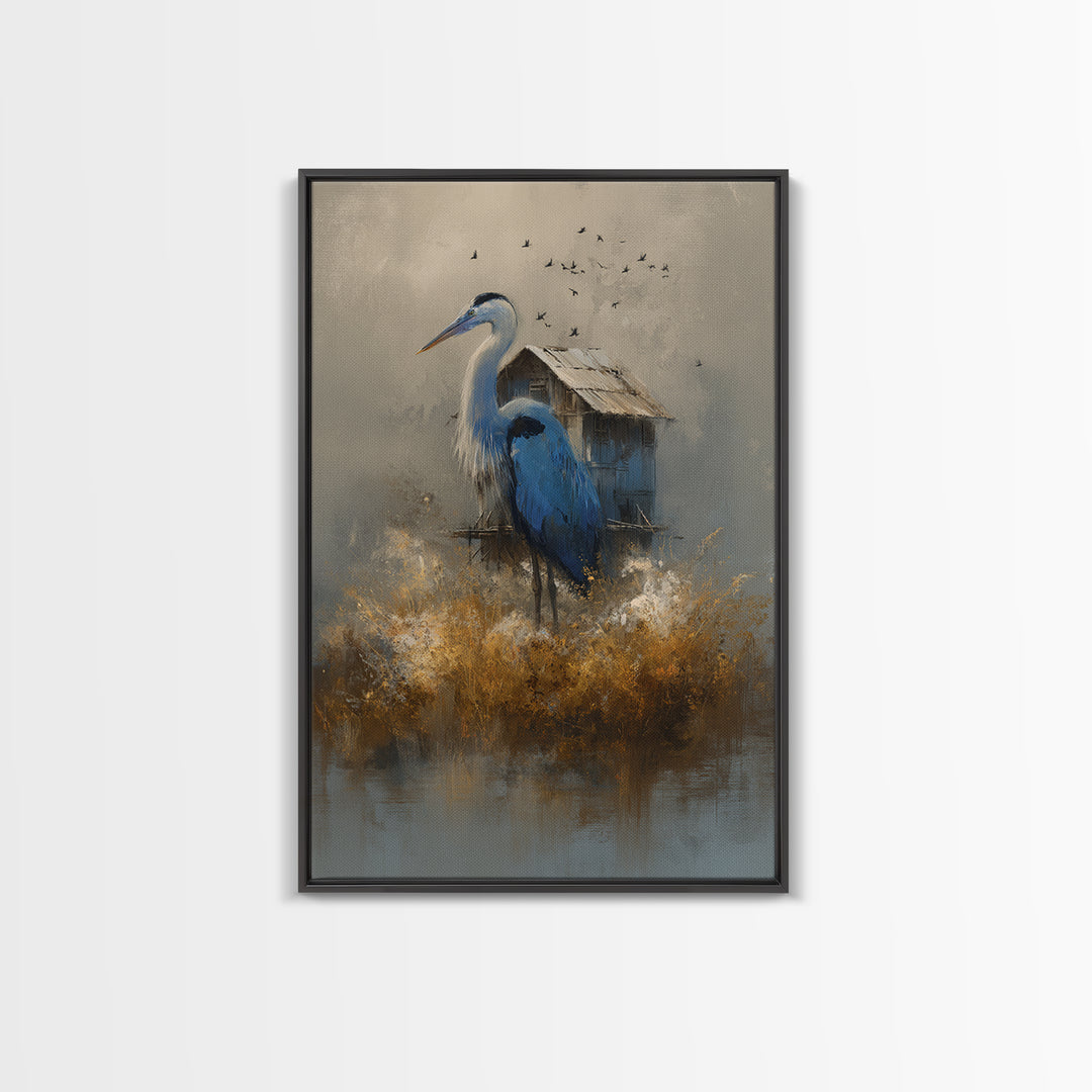 Floating House Carried by Colorful Birds Framed Canvas Print, Whimsical Art, Nursery Art, Living Room Decor, Fine Art, Wonder, WHI-2x3-87