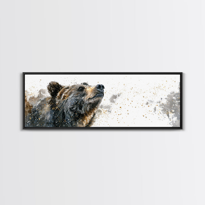 Bear Painting Stars Onto the Night Sky Framed Canvas Print, Whimsical Art, Dark Academia Decor, Living Room Decor, Wonder, WHI-3x1-1