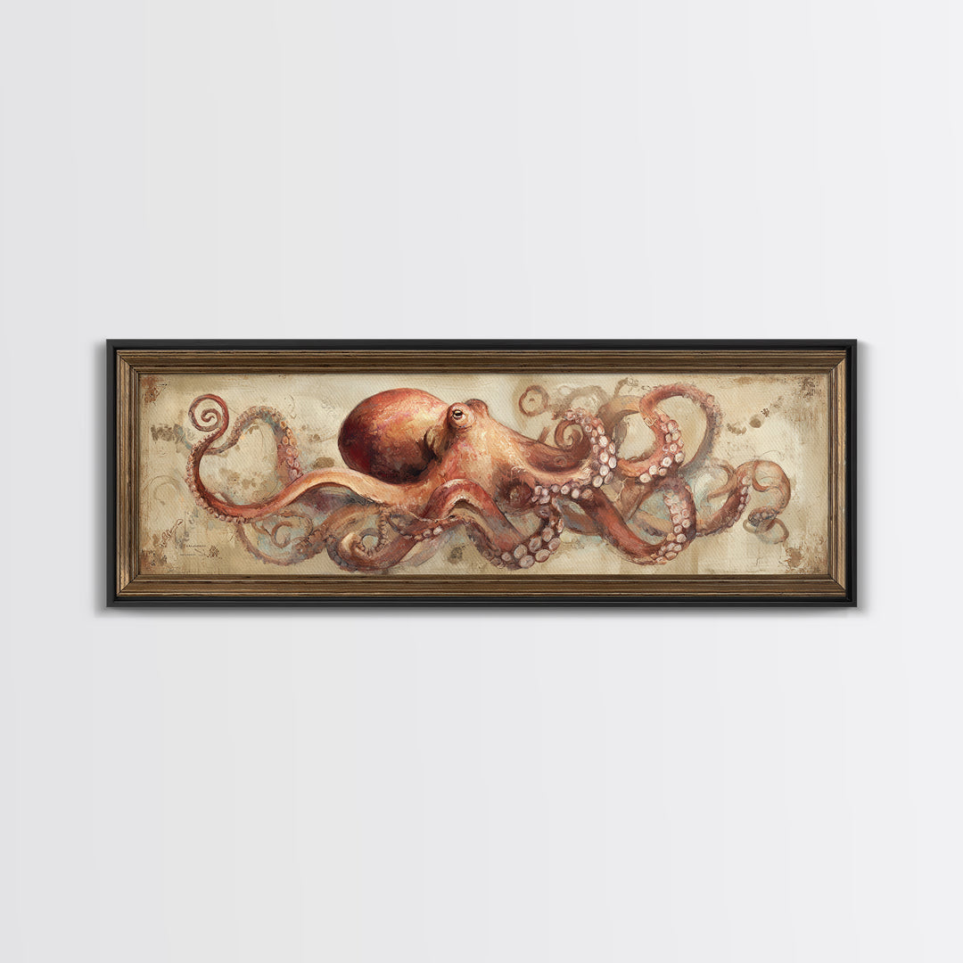 Octopus Conductor with Tiny Instruments Framed Canvas Print, Whimsical Art, Pet Portrait, Living Room Decor, Fine Art, Wonder, WHI-3x1-10