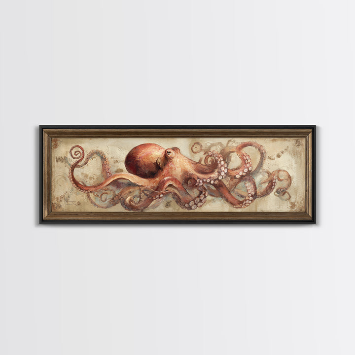 Octopus Conductor with Tiny Instruments Framed Canvas Print, Whimsical Art, Pet Portrait, Living Room Decor, Fine Art, Wonder, WHI-3x1-10