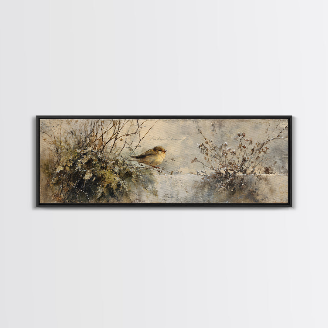 Bird Delivering a Tiny Love Letter Framed Canvas Print, Whimsical Art, Gallery Decor, Living Room Decor, Fine Art, Wonder, WHI-3x1-15