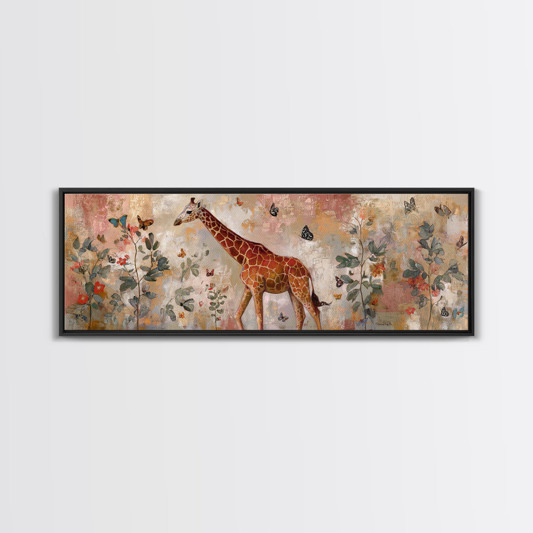 Giraffe with Scarf and Butterflies Canvas Print, Whimsical Art, Printable Art, Living Room Decor, Watercolor Art, Wonder, WHI-3x1-26
