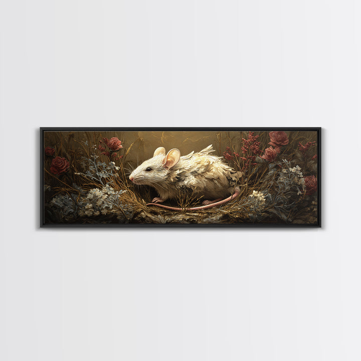 Mouse Ballerina in a Rose Garden Framed Canvas Print, Whimsical Art, Textured Painting, Living Room Decor, Fine Art, Wonder, WHI-3x1-27