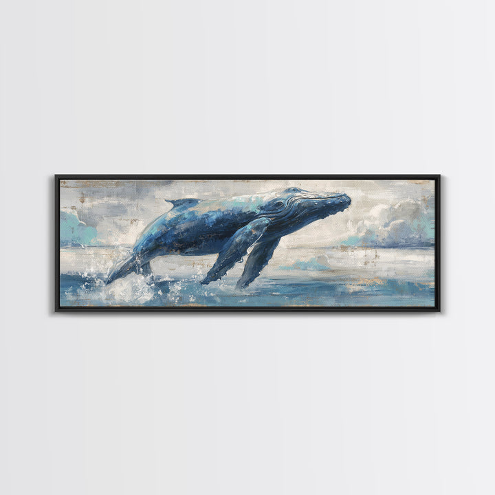 Whale Flying Through Clouds Like Ocean Canvas Print, Whimsical Art, Dopamine Decor, Living Room Decor, Fine Art, Wonder, WHI-3x1-29