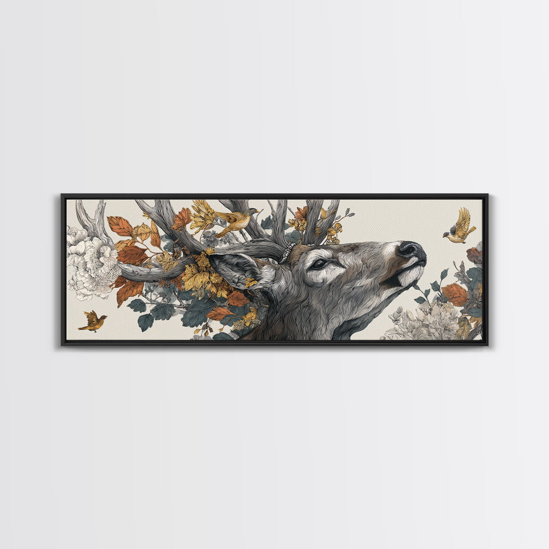 Deer with Antlers Full of Birds Canvas Print, Whimsical Art, Minimalist Decor, Living Room Decor, Wonder, Nursery Wall Art, WHI-3x1-35