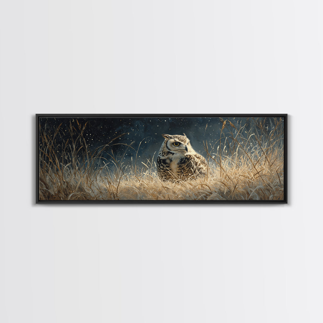 Owl Wearing Spectacles Among Stars Canvas Print, Whimsical Art, Dark Academia Decor, Living Room Decor, Fine Art, Wonder, WHI-3x1-46