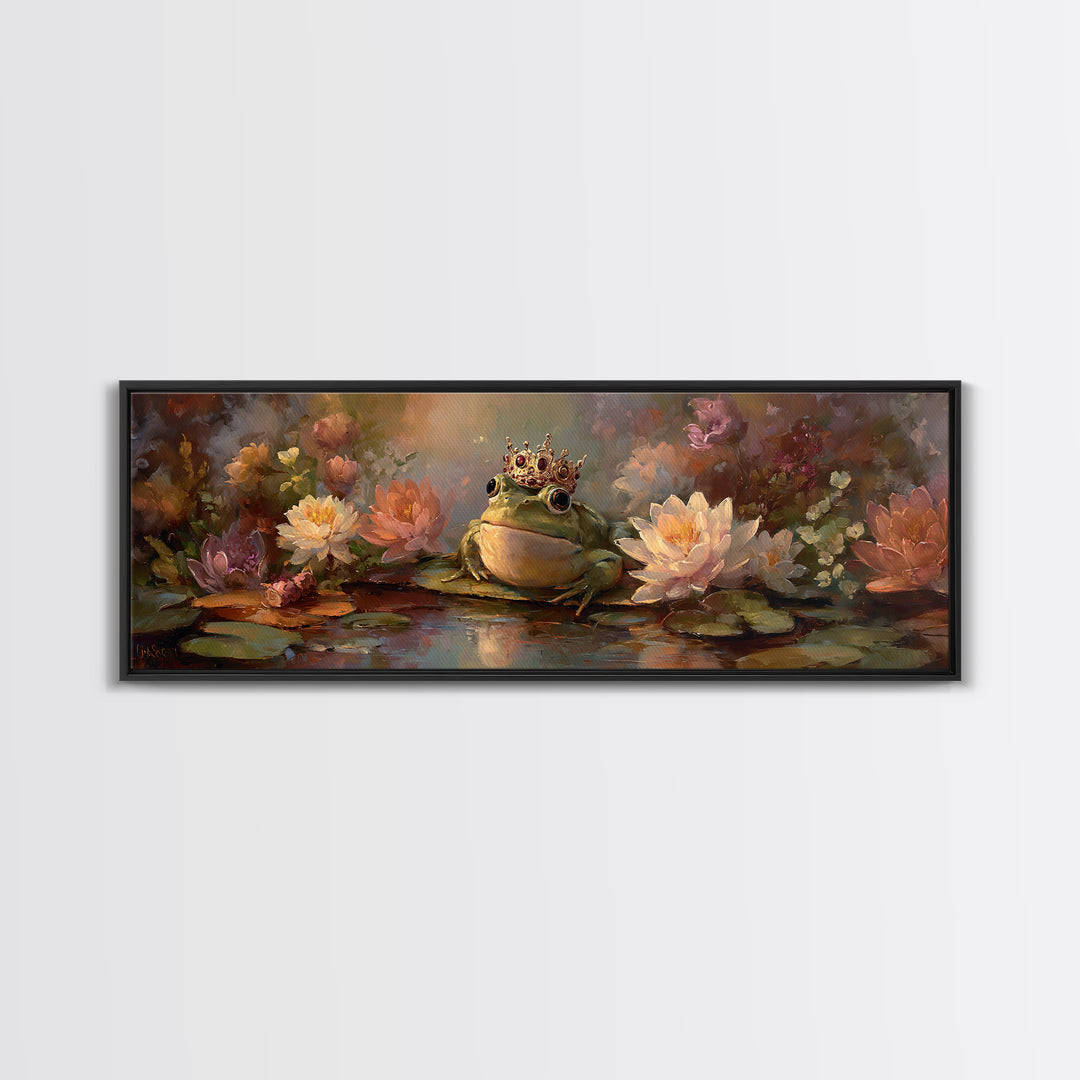 Frog Prince on a Lily Pad Canvas Print, Whimsical Art, Textured Painting, Living Room Decor, Fine Art, Wonder, Nursery Decor, WHI-3x1-48