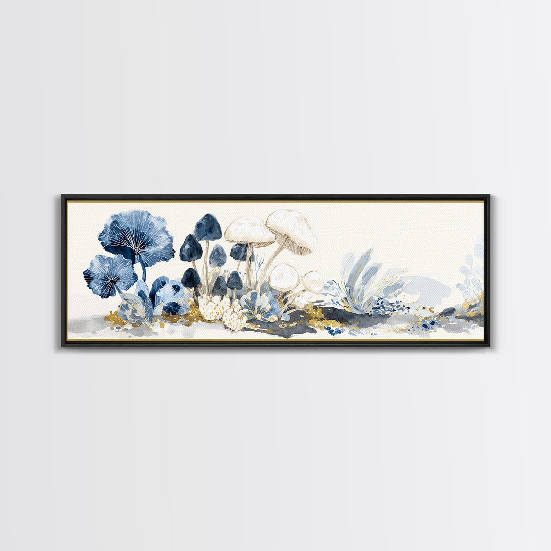 Teacup Garden with Tiny Mushrooms Framed Canvas Print, Whimsical Art, Home Decor, Living Room Decor, Fine Art, Wonder, WHI-3x1-68