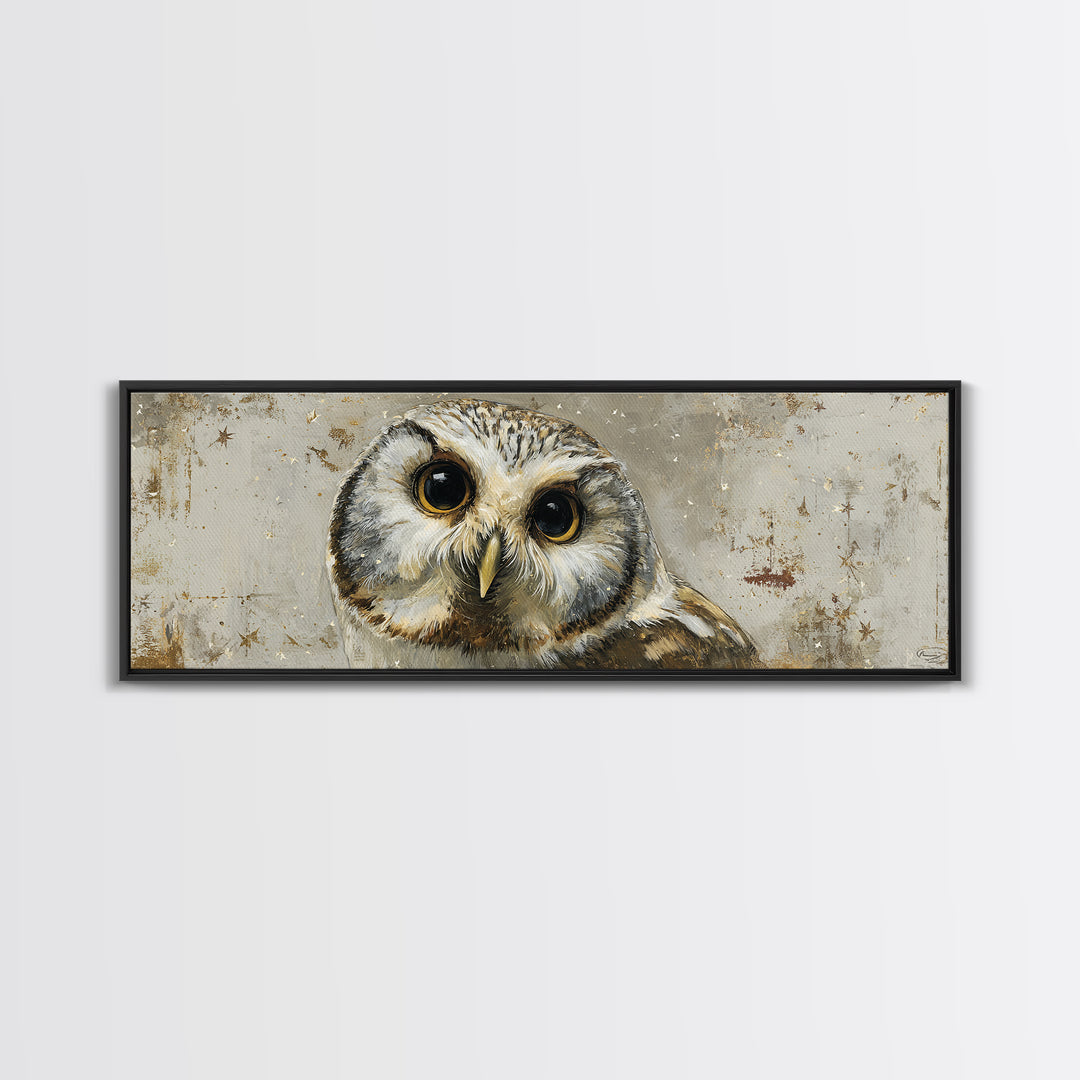 Owl Wearing Spectacles Among Stars Canvas Print, Whimsical Art, Wall Art, Living Room Decor, Oil Painting, Wonder, WHI-3x1-70