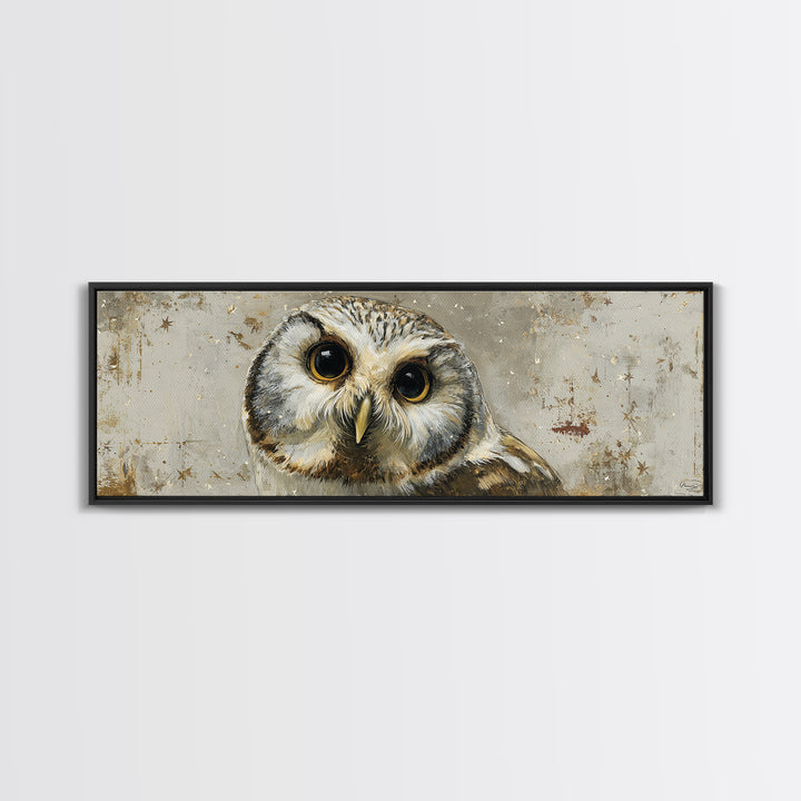Owl Wearing Spectacles Among Stars Canvas Print, Whimsical Art, Wall Art, Living Room Decor, Oil Painting, Wonder, WHI-3x1-70