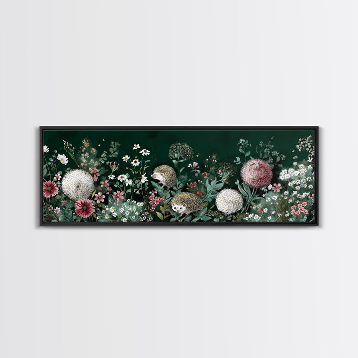 Hedgehog Carrying Wildflowers Framed Canvas Print, Whimsical Art, Whimsical, Living Room Decor, Watercolor Art, Wonder, WHI-3x1-79