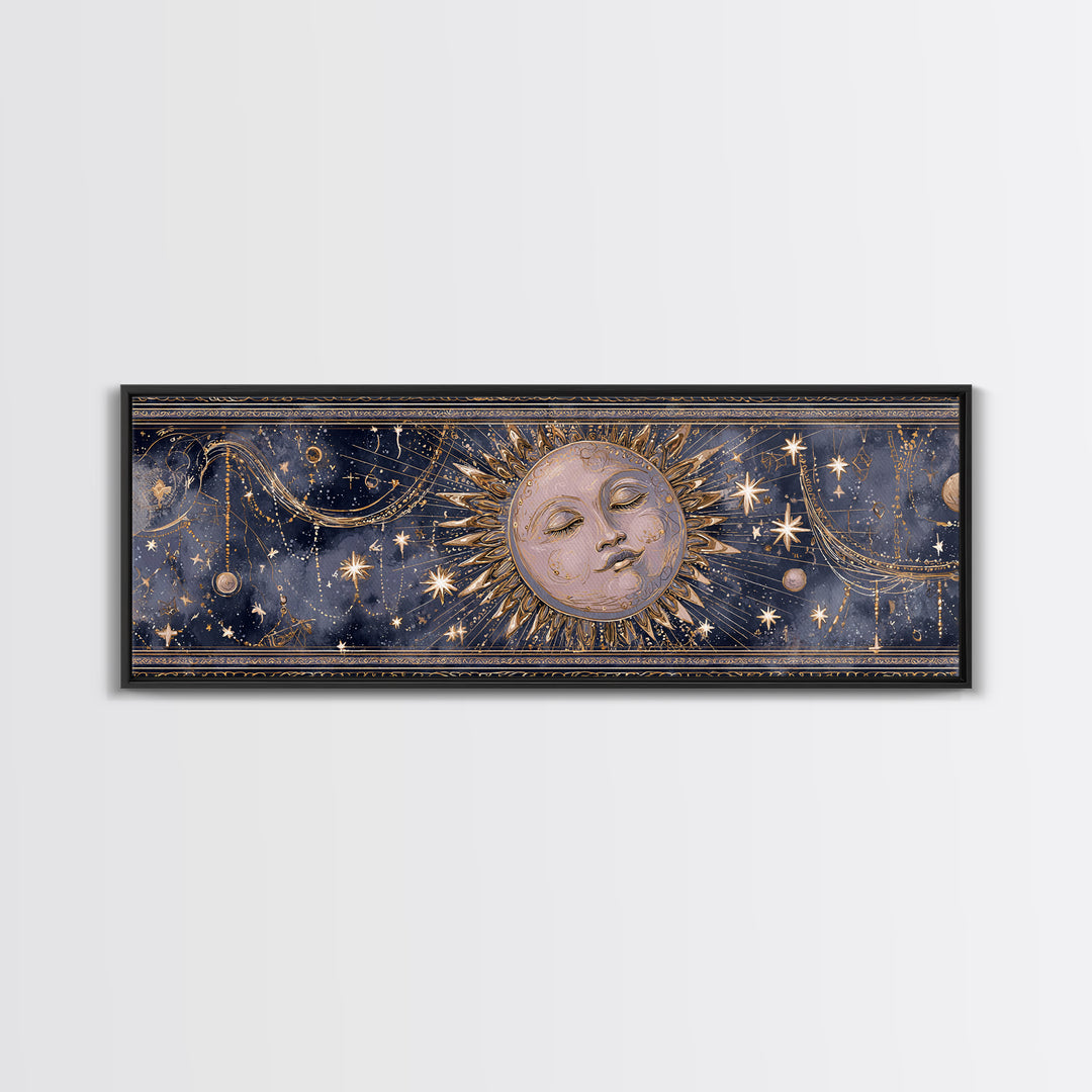 Moon with Sleeping Face and Dangling Stars Canvas Print, Whimsical Art, Nursery Wall Decor, Living Room Decor, Oil Painting, WHI-3x1-8