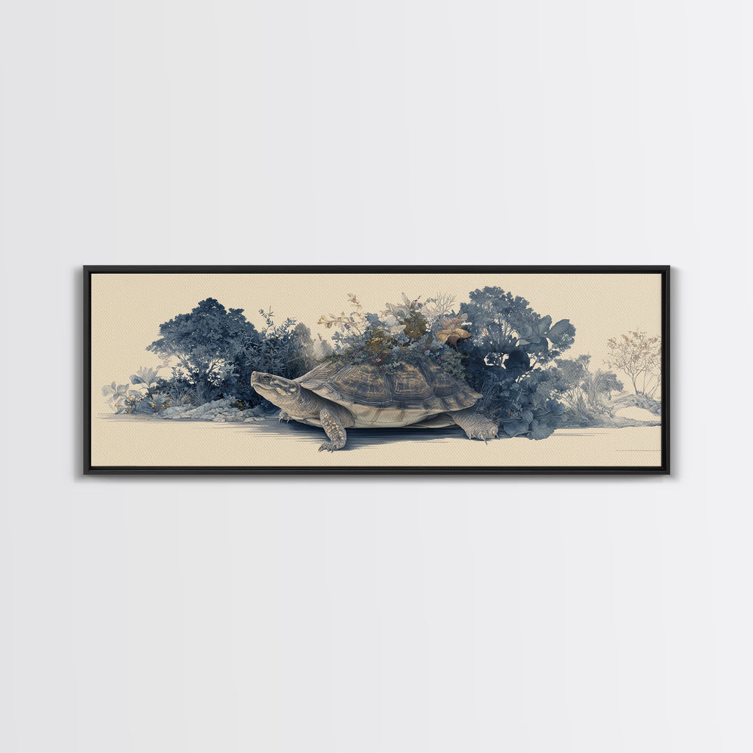 Turtle with Garden Growing on Shell Canvas Print, Whimsical Art, Printable Art, Living Room Decor, Fine Art, Wonder, Cat Art, WHI-3x1-86