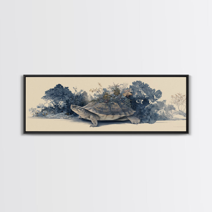 Turtle with Garden Growing on Shell Canvas Print, Whimsical Art, Printable Art, Living Room Decor, Fine Art, Wonder, Cat Art, WHI-3x1-86