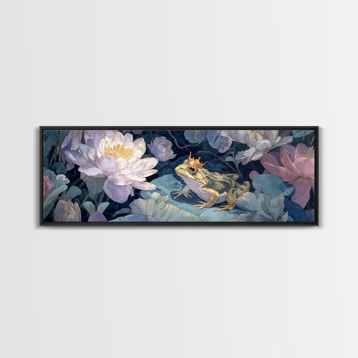 Frog Prince on a Lily Pad Canvas Print, Whimsical Art, Textured Painting, Living Room Decor, Fine Art, Wonder, Nursery Decor, WHI-3x1-96