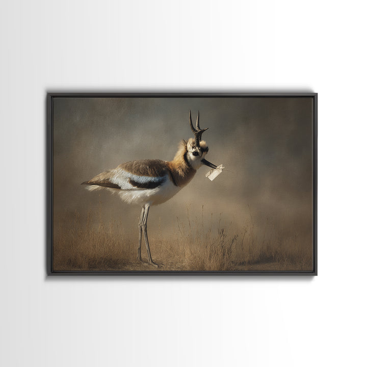 Bird Delivering a Tiny Love Letter Framed Canvas Print, Whimsical Art, Gallery Decor, Living Room Decor, Fine Art, Wonder, WHI-3x2-27