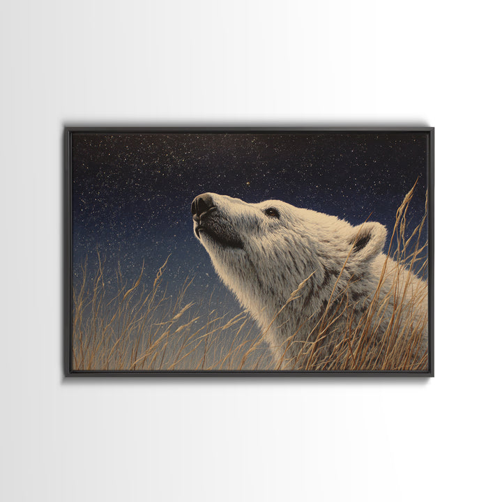 Bear Painting Stars Onto the Night Sky Canvas Print, Whimsical Art, Nursery Prints, Living Room Decor, Oil Painting, Wonder, WHI-3x2-37