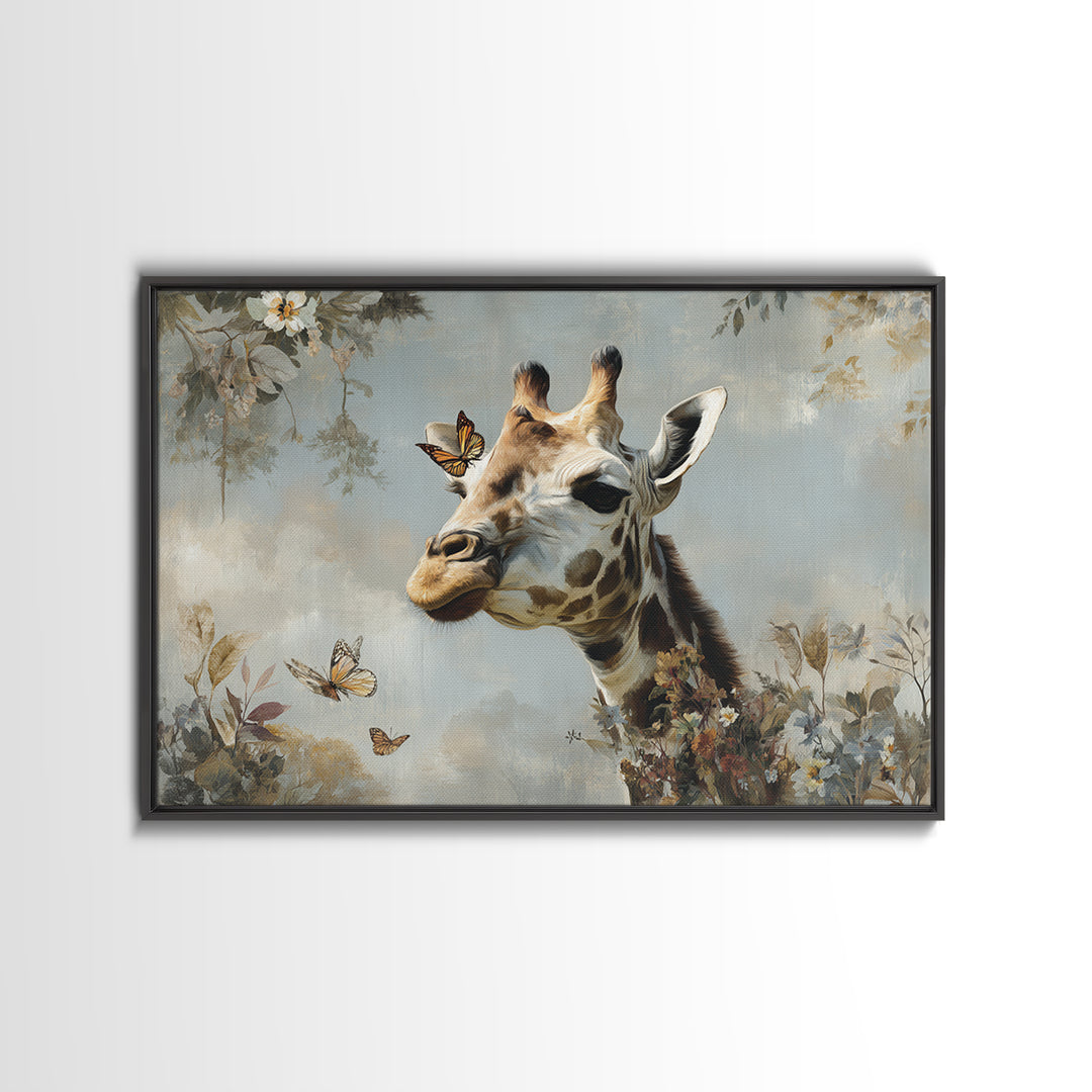 Giraffe with Scarf and Butterflies Canvas Print, Whimsical Art, Living Room Decor, Wonder, Gallery Decor, Neutral Decor, WHI-3x2-38